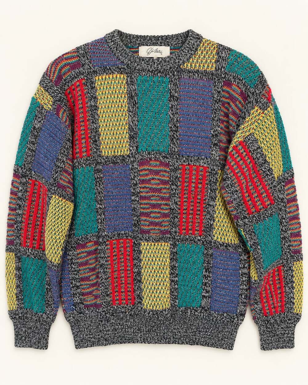 Vintage Dimitri 90s Multicolor Patchwork Knit Grandpa Sweater Cotton M